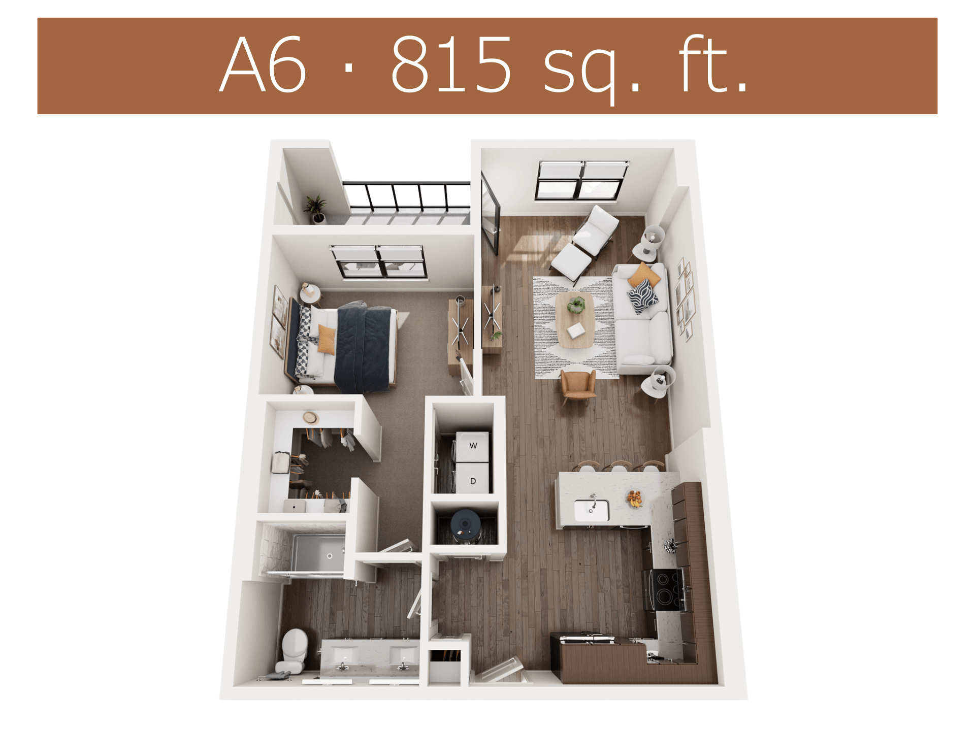 Floor plan for 1 bed, 1 bath, 815 sqft